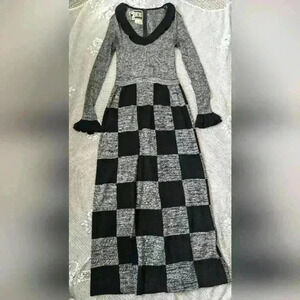Vintage GENE Wool Blend Checkered Maxi Dress